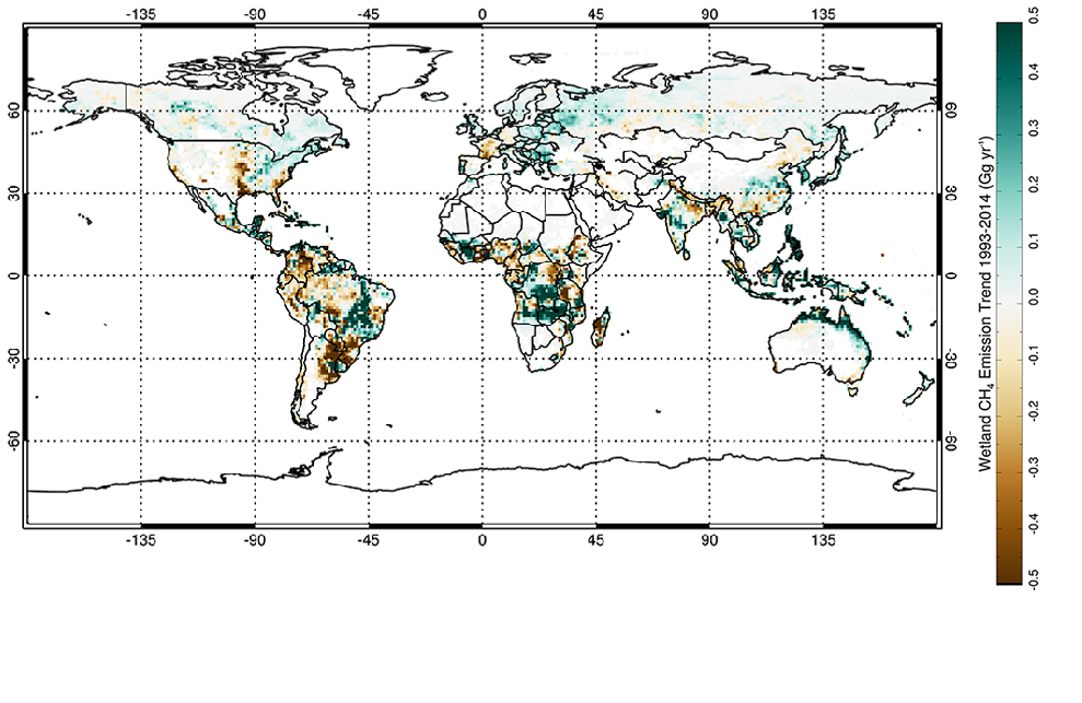 Changes in wetland methane emissions 1993-2014