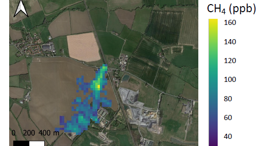 Aerial photograph showing a methane leak.