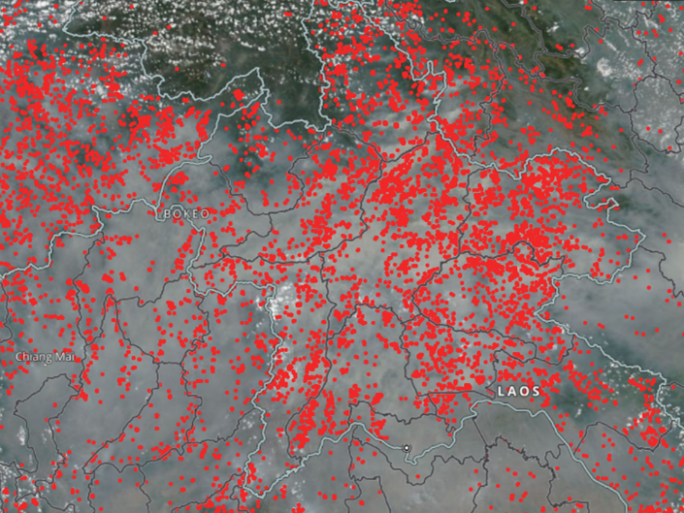 Thermal Hotspots & Haze over Northern Thailand, Laos and Vietnam on April 6th, 2023 (Source: NASA Worldview)