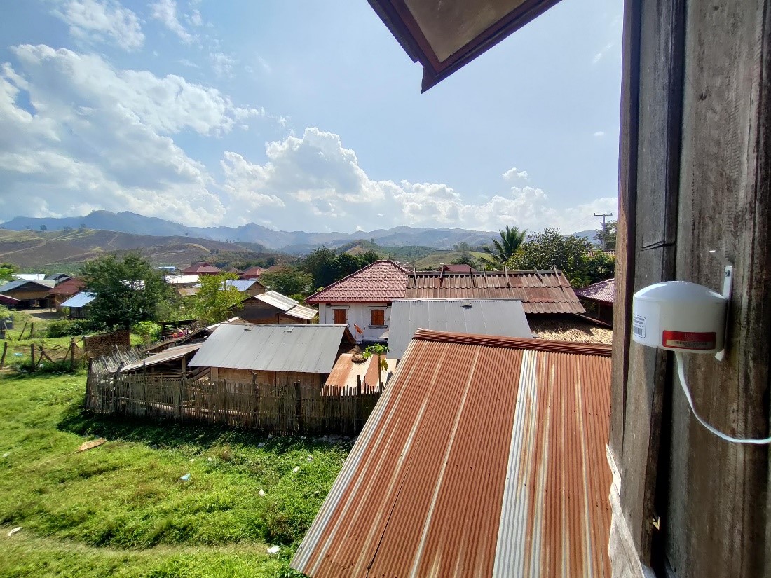 A Purple Air Sensor installed in Loas 