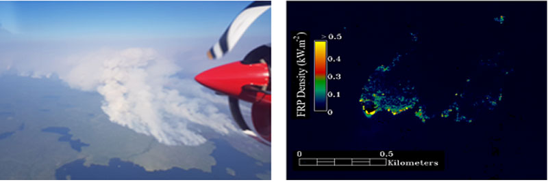 FRP from a fire in Canada in 2018 was captured at the same time by the Sentinel-3 satellite.