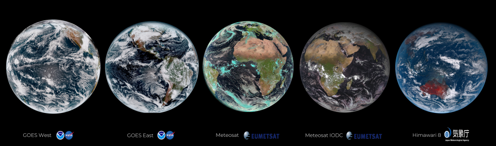 The five geostationary satellites we are using to generate FRP products.